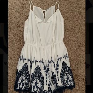 Women’s blue and white embroidered romper
